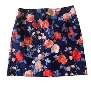 Talbots pencil skirt navy blue and red floral size 12